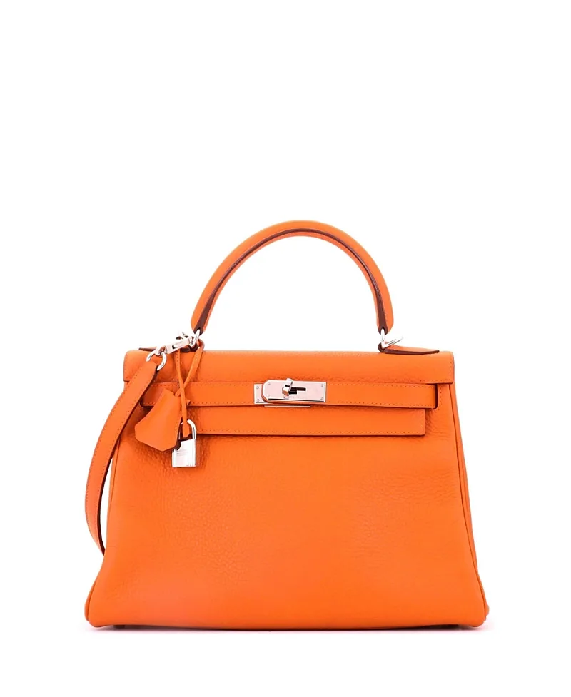 Pre-Owned Kelly 28 Handbag Clemence with Palladium Hardware by Hermes