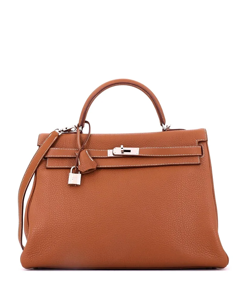 Pre-Owned Kelly 35 Handbag Clemence with Palladium Hardware by Hermes