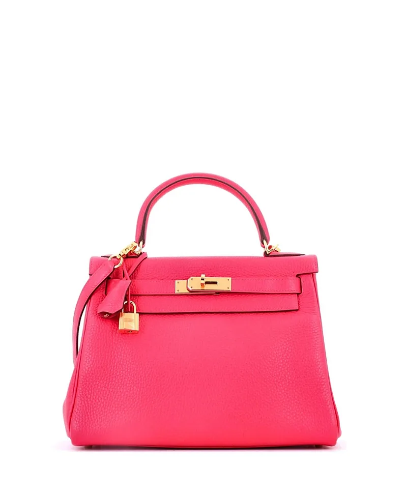 Pre-Owned Kelly 28 Handbag Clemence with Gold Hardware by Hermes