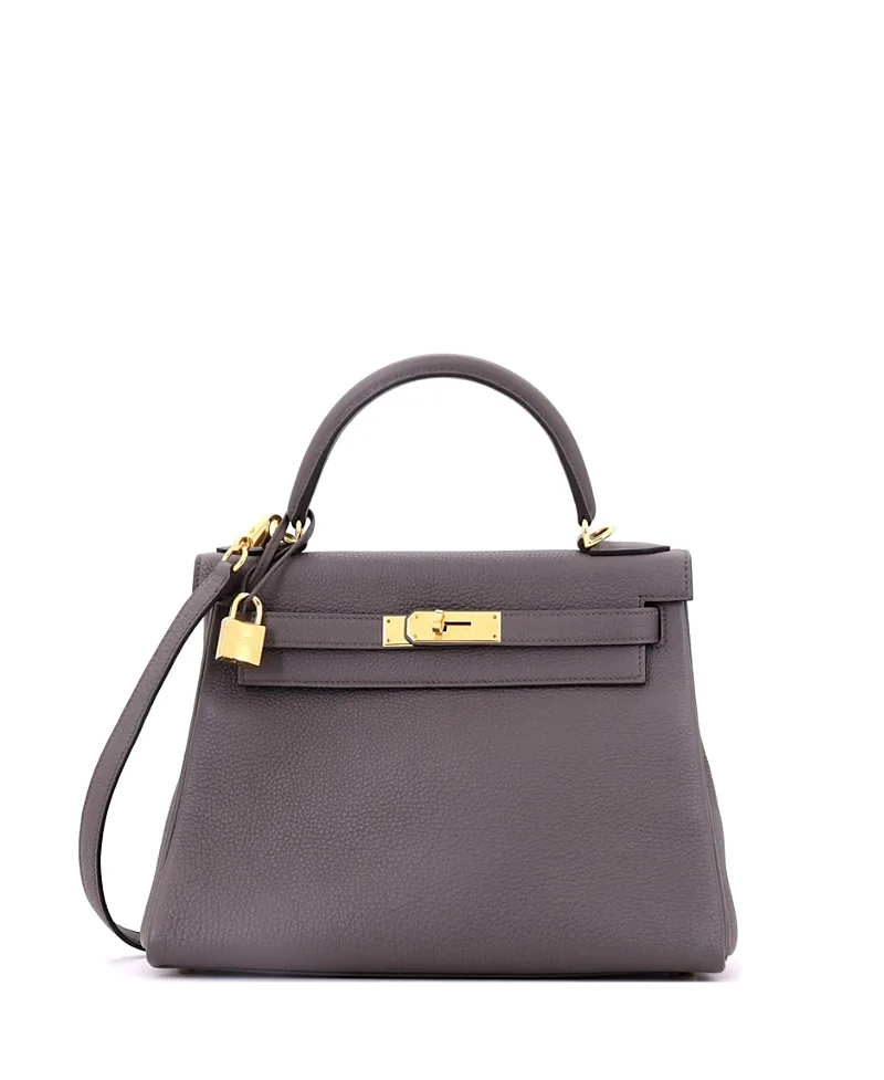 Pre-Owned Hermes Kelly 28 Handbag Grey Togo with Gold Hardware by Hermes