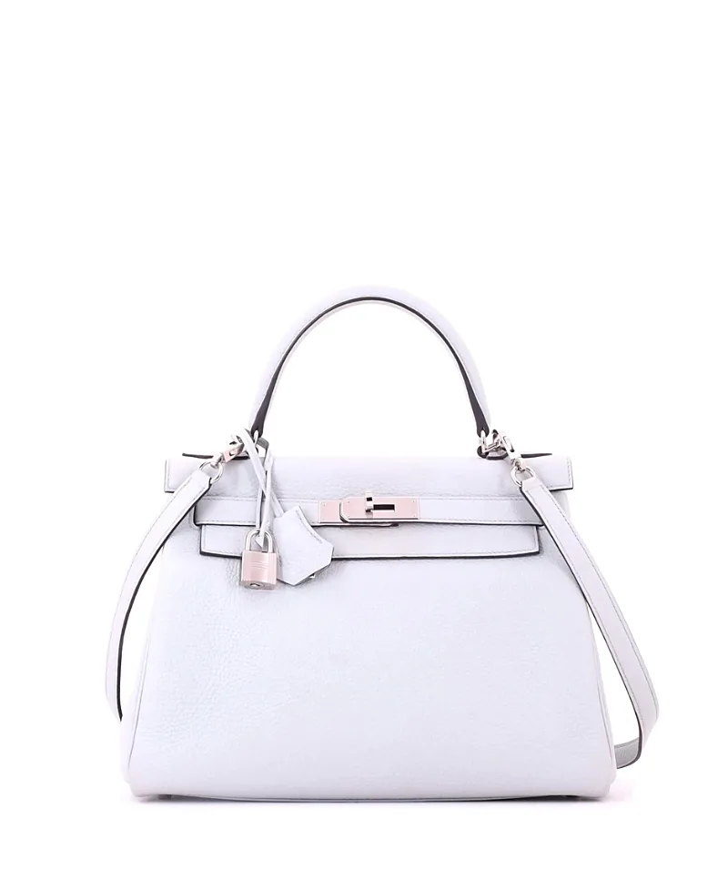 Pre-Owned Kelly 28 Handbag Clemence with Palladium Hardware by Hermes