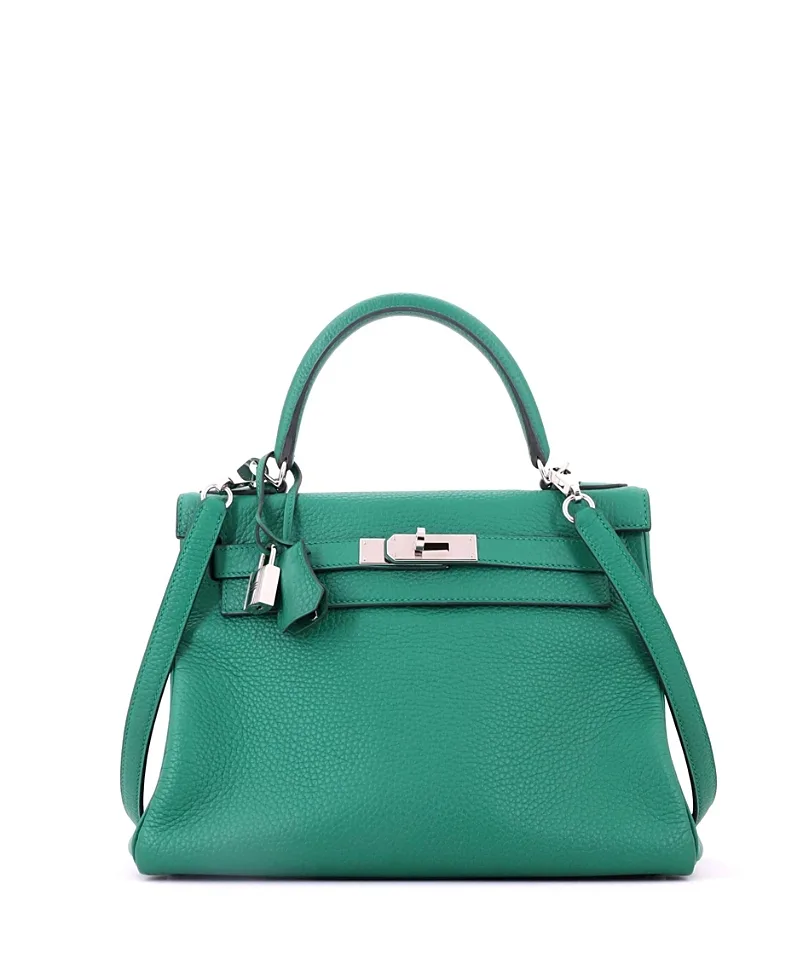 Pre-Owned Kelly 28 Handbag Clemence with Palladium Hardware by Hermes