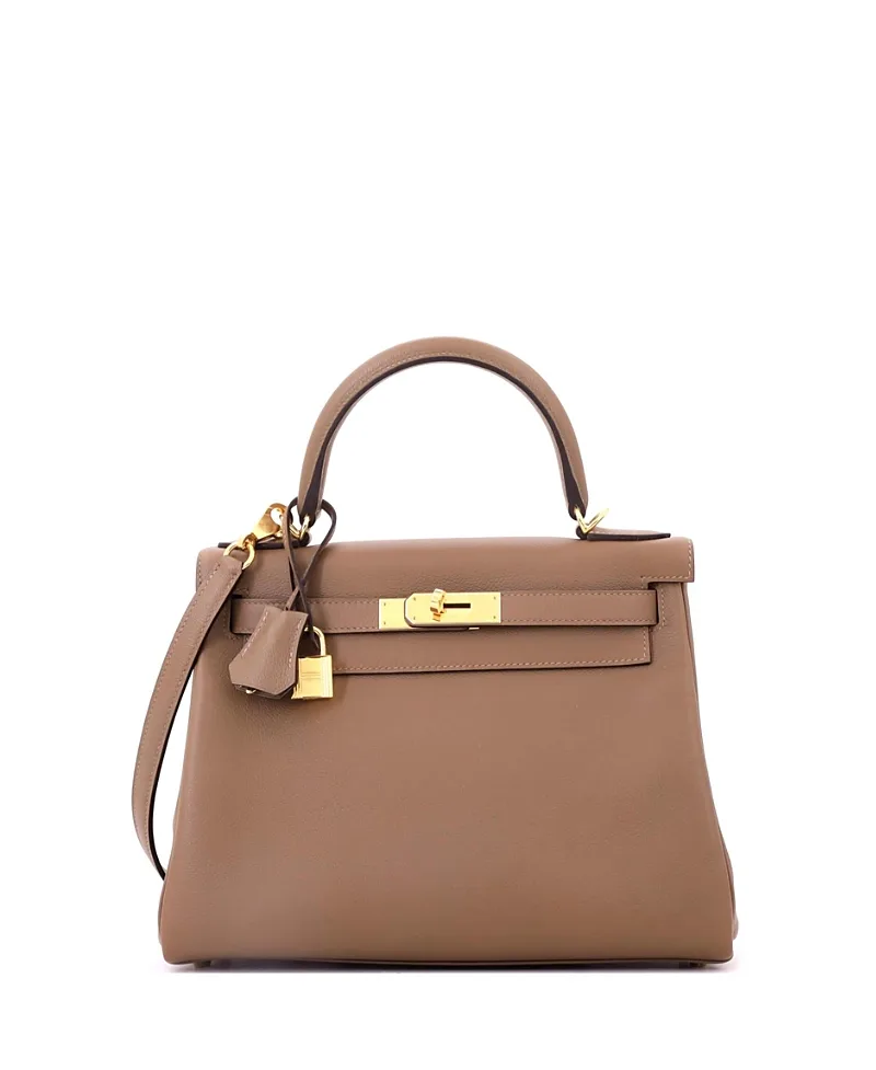 Pre-Owned Kelly 28 Handbag Verso Evercolor with Gold Hardware by Hermes