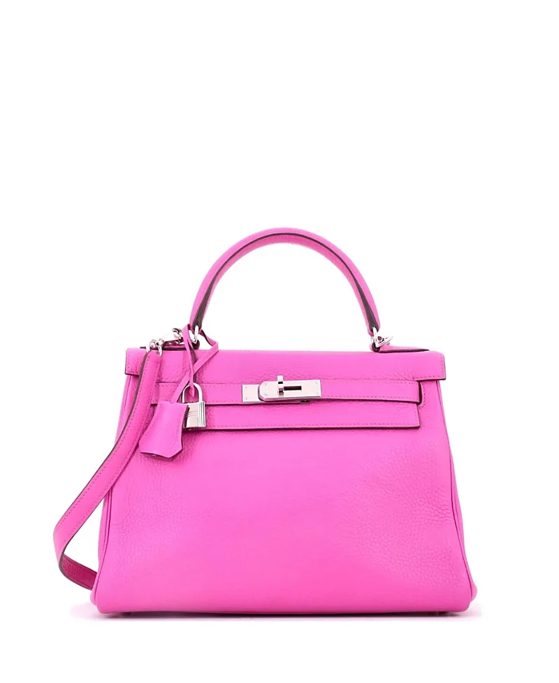 Pre-Owned Kelly 28 Handbag Clemence with Palladium Hardware by Hermes
