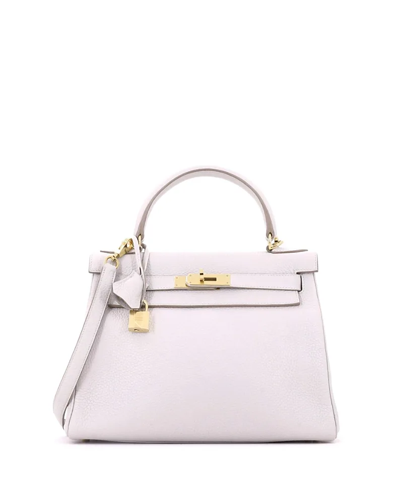 Pre-Owned Hermes Kelly 28 Handbag Grey Togo with Gold Hardware by Hermes