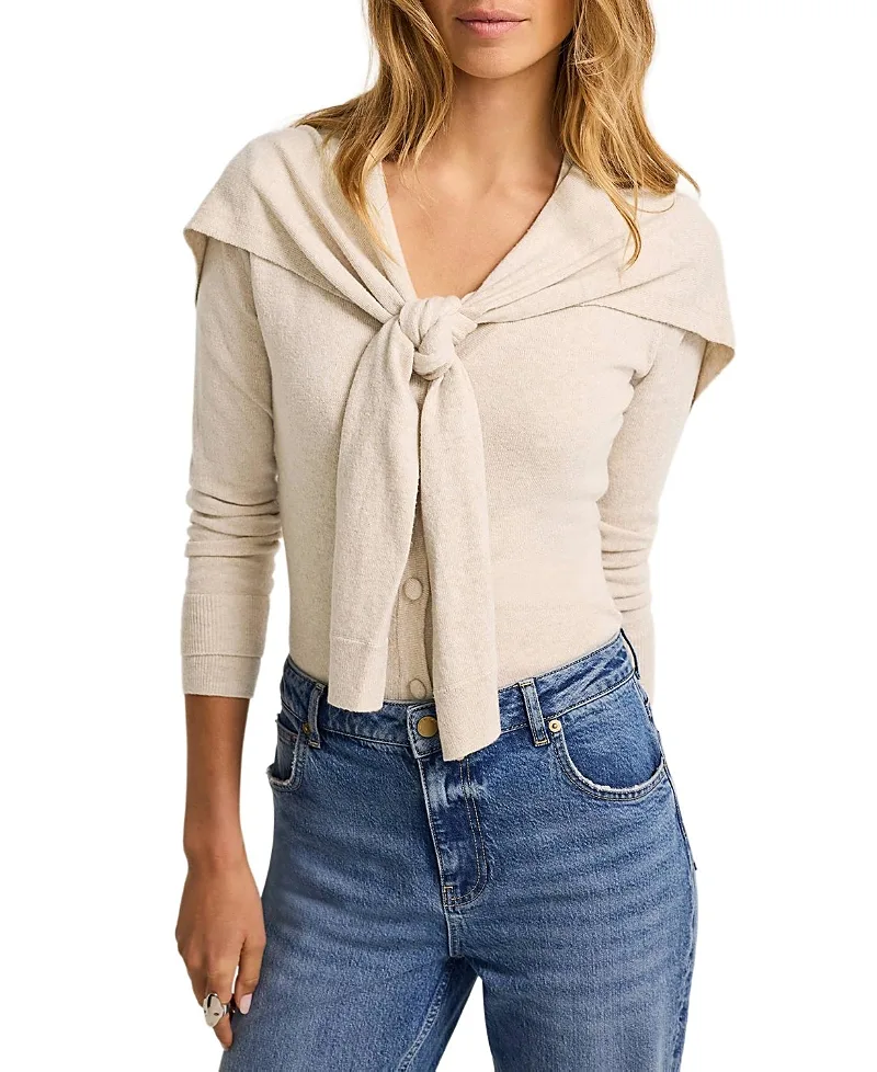 Cotton Blend Scarf Detail Knit Cardigan by Mint Velvet