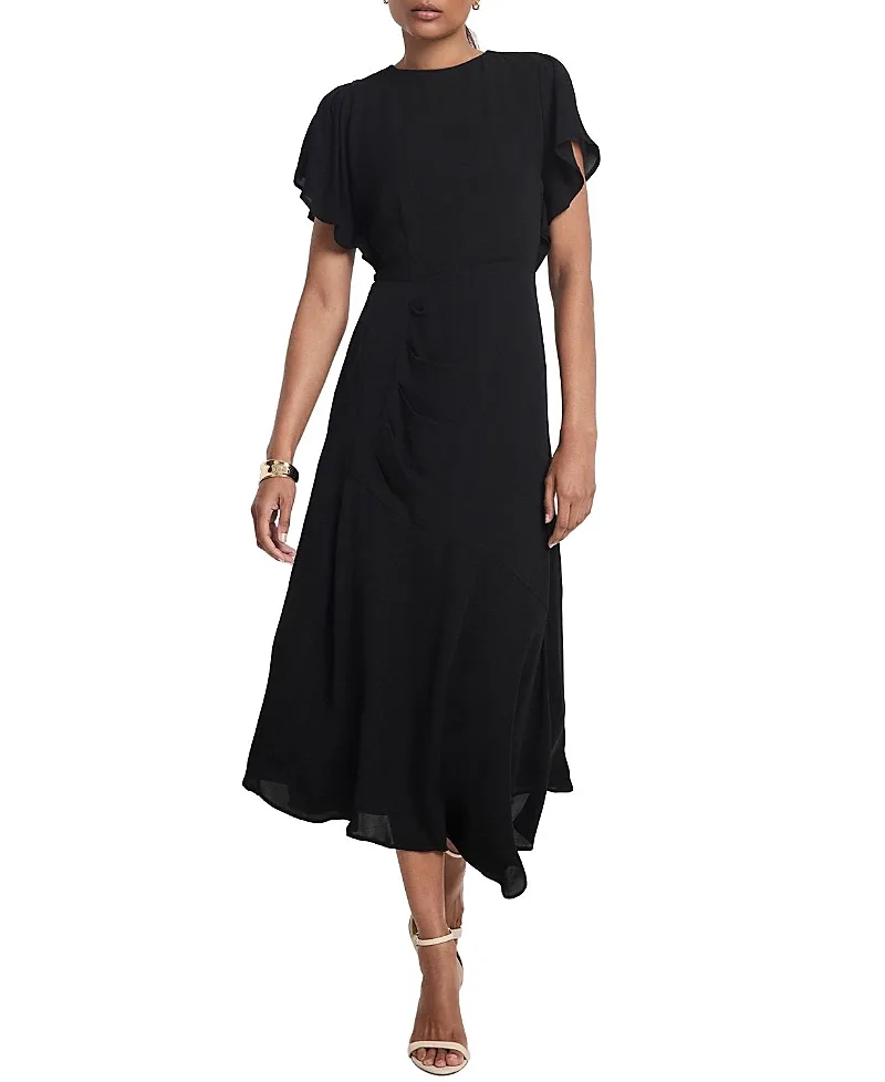 Draped Asymmetric Midi Dress
