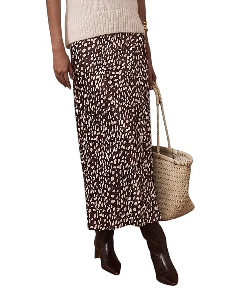 Animal Print Satin Midi Slip Skirt by Mint Velvet