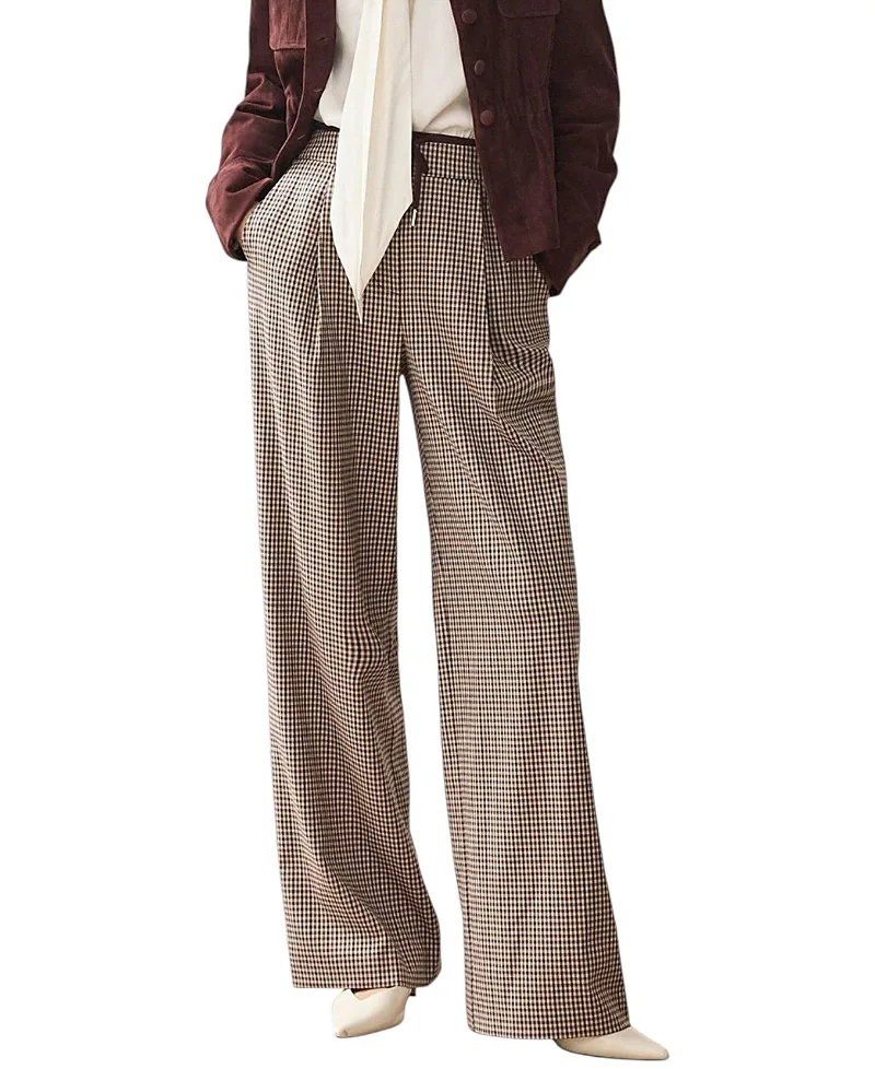 Checked Contrast Waist Wide Leg Trousers by Mint Velvet