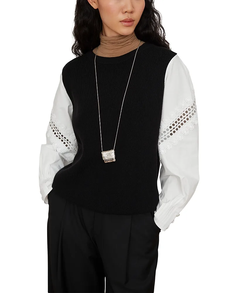 Contrast Eyelet Sleeve Sweater by Jovonna London