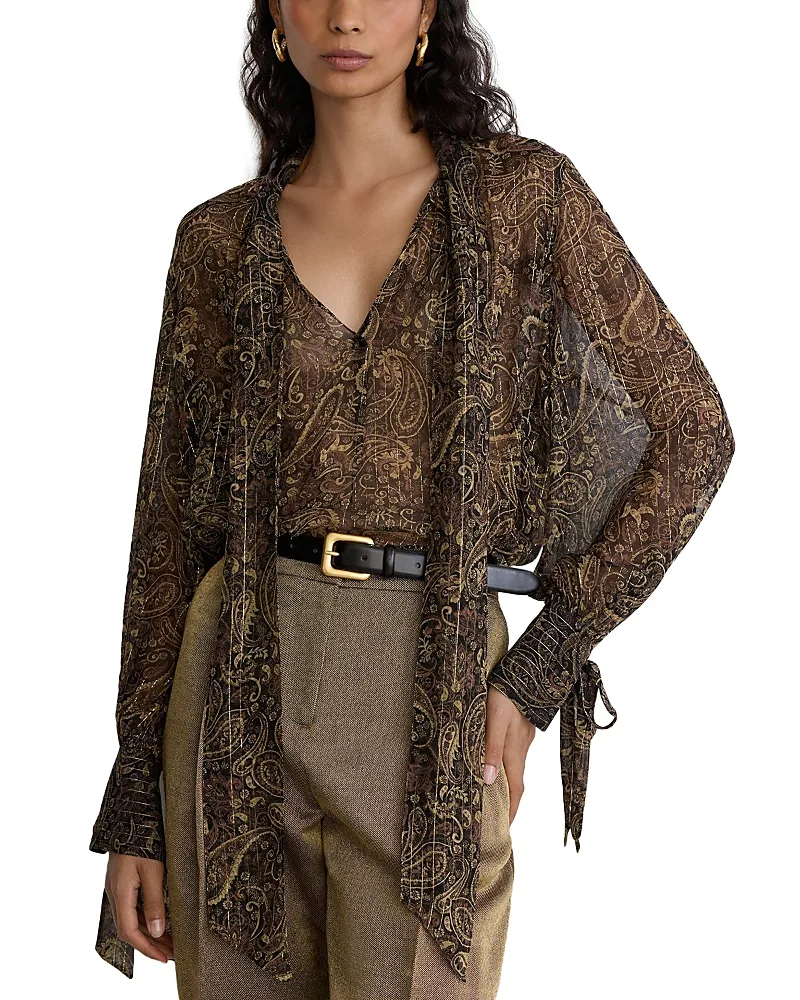 Silk Blend Tie Neck Blouse by Reiss
