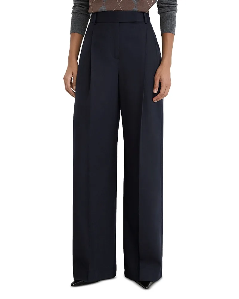 Luna Wool Blend Pleated Wide Leg Pants