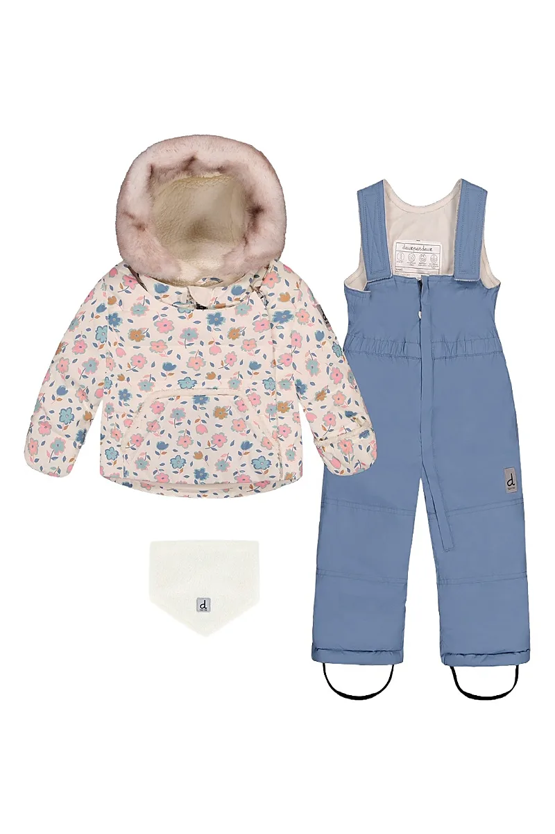 Floral Two Piece Coat Pants & Neckwarmer Snowsuit by Deux Par Deux