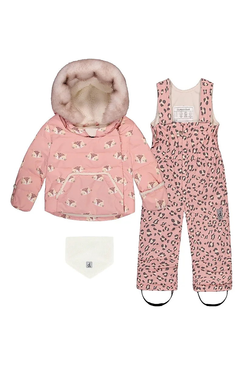 Leopard Two Piece Coat Pants & Neckwarmer Snowsuit by Deux Par Deux