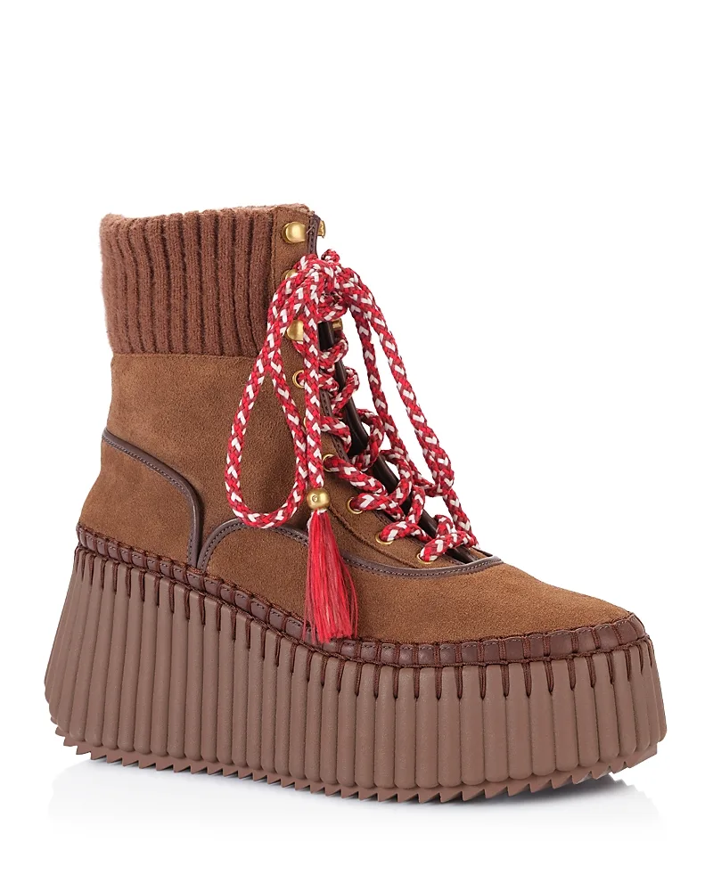 Nama Leather Platform Ankle Boots by Chloé