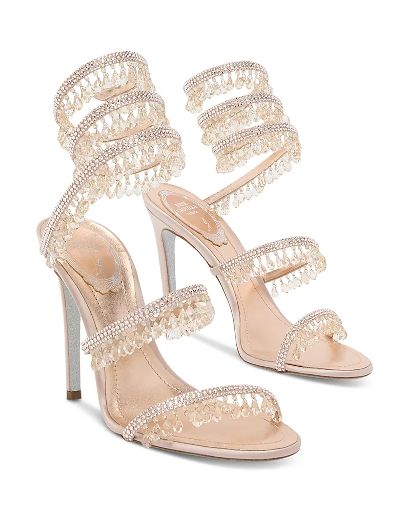 Chandelier Embellished Satin Stiletto Sandals by Rene Caovilla