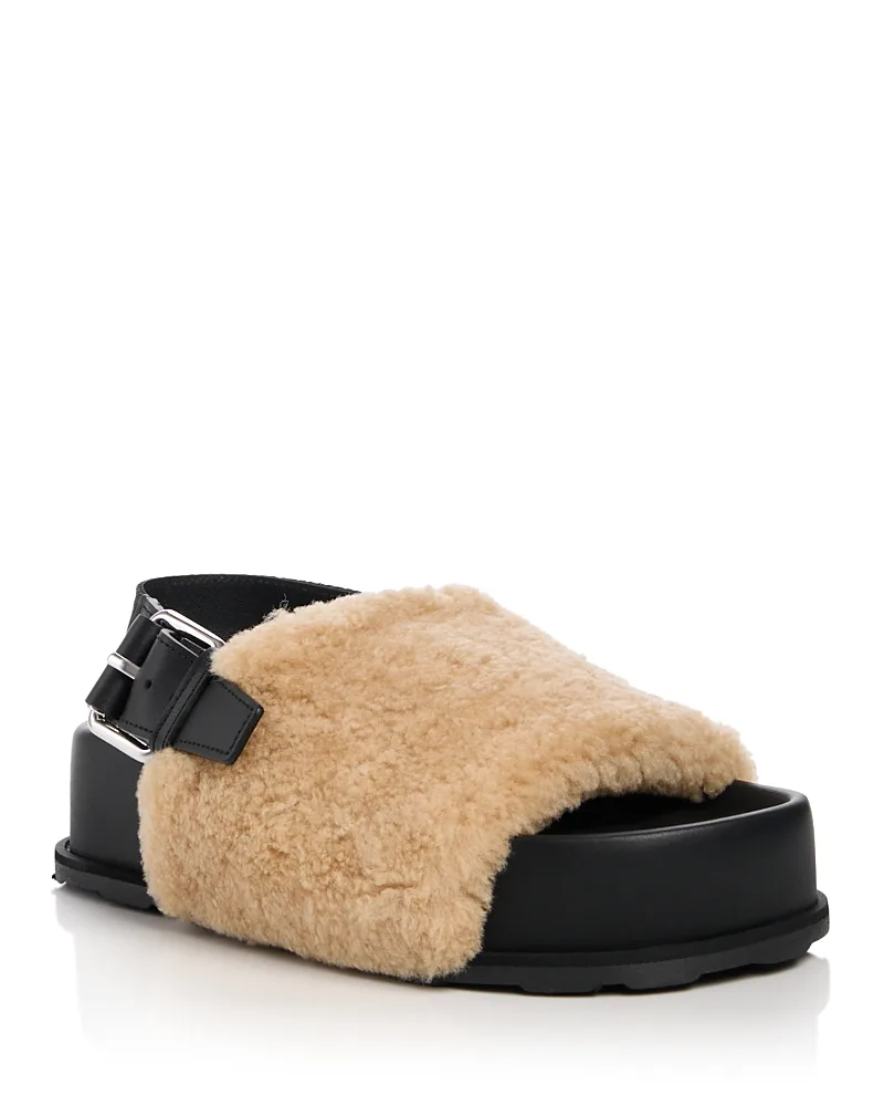 Faux Fur Slingback Sandals by Moschino