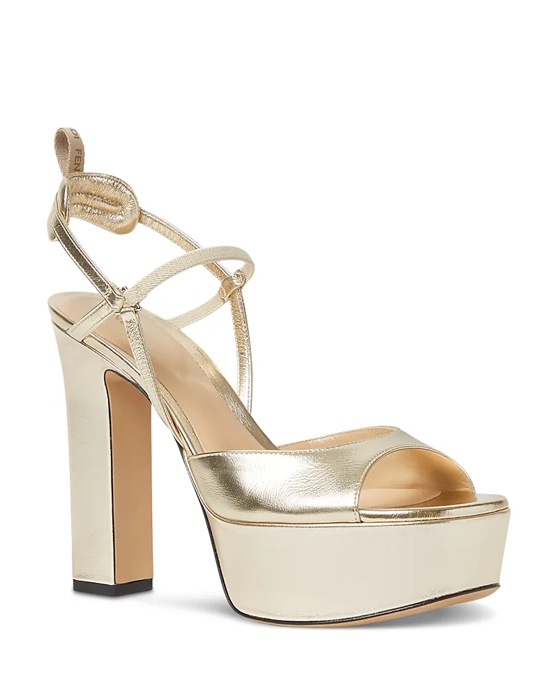 Metallic Leather Platform Sandals by FENDI