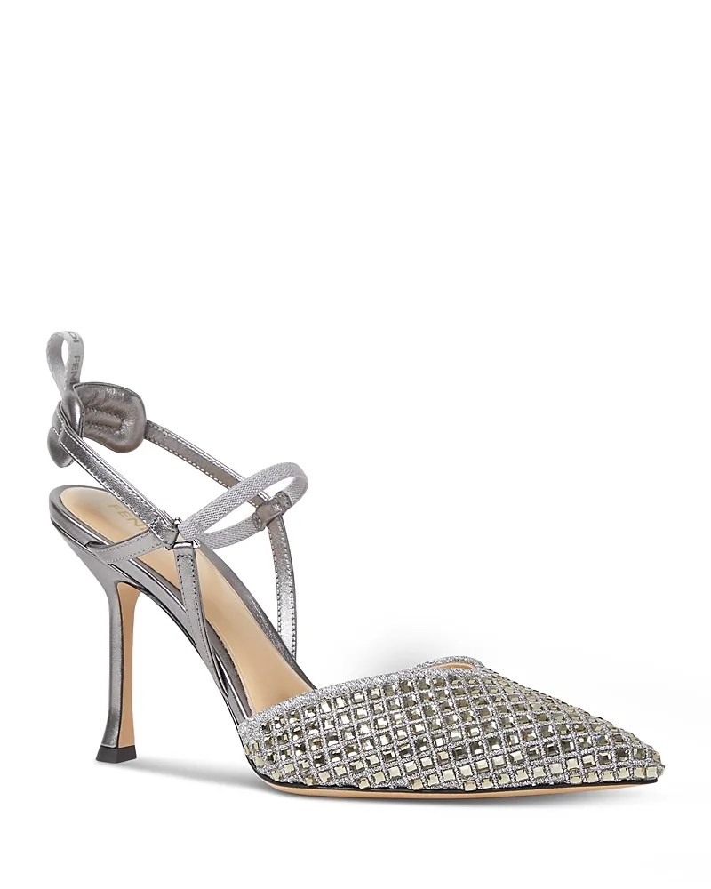 Quadra Embellished Leather Slingback Pumps by FENDI