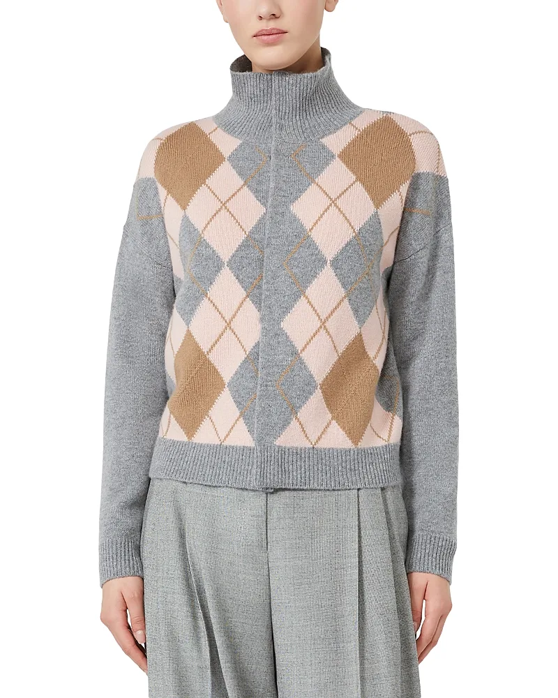 Max Mara Studio Mstpacche Wool & Cashmere Argyle High Neck Sweater