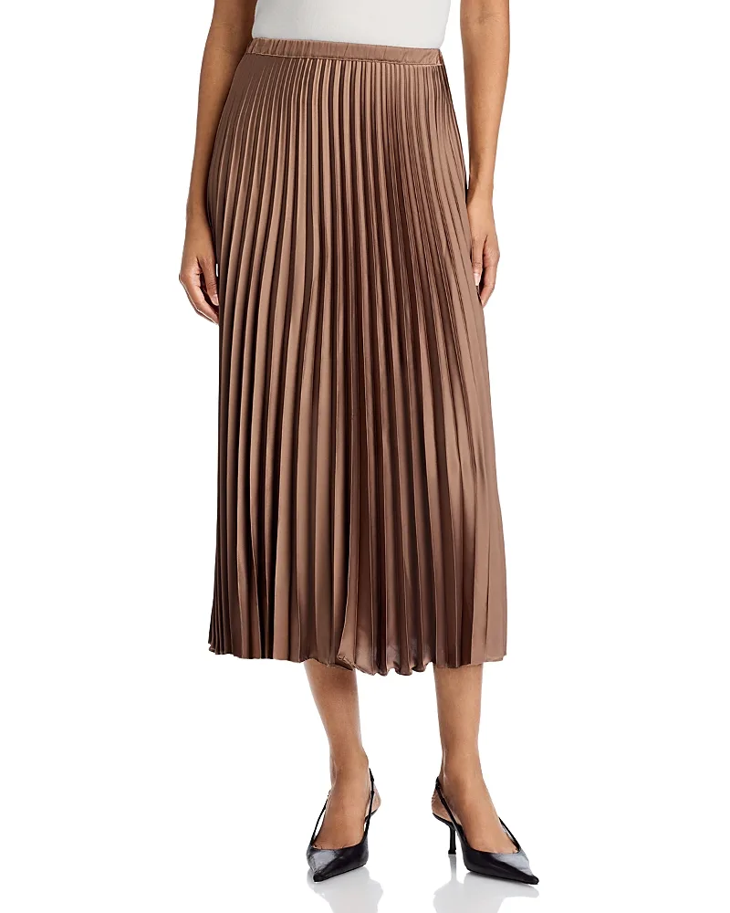 Pleated Satin Midi Skirt
