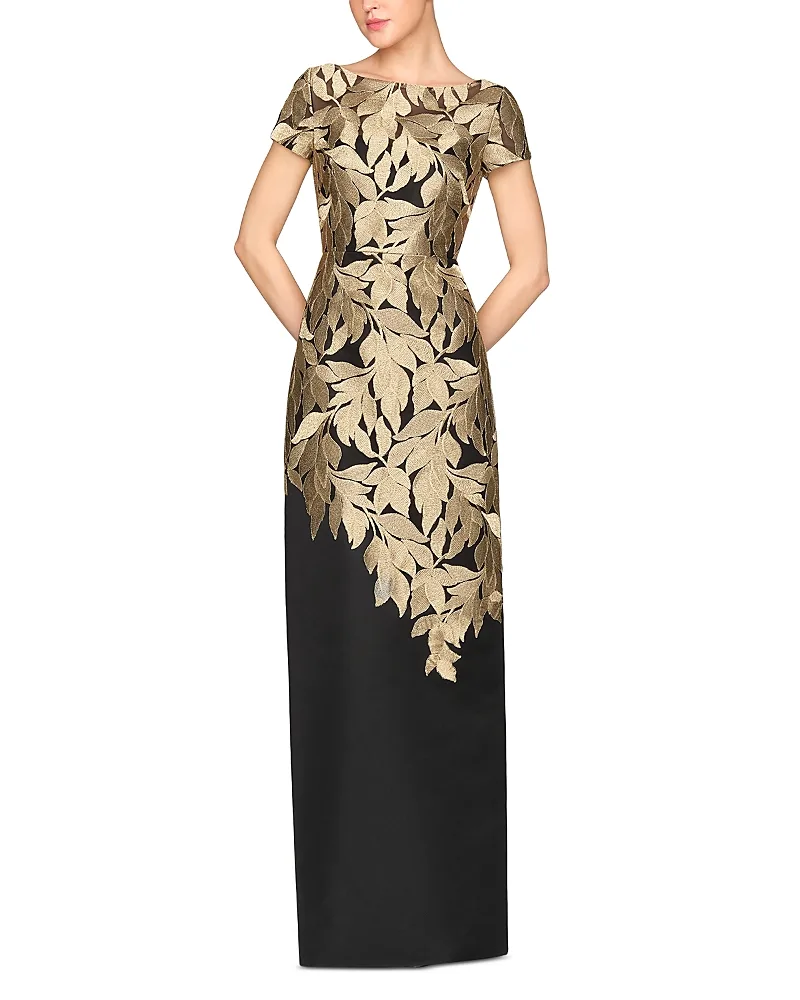 Melina Gold Leaf Design Column Dress by Theia