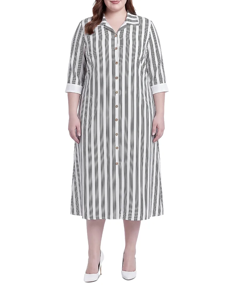 Striped Button Front Midi Shirt Dress by Standards & Practices