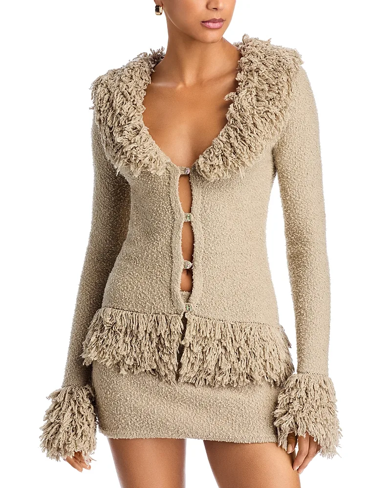 Prai Fitted Fringe V Neck Cardigan by Aya Muse