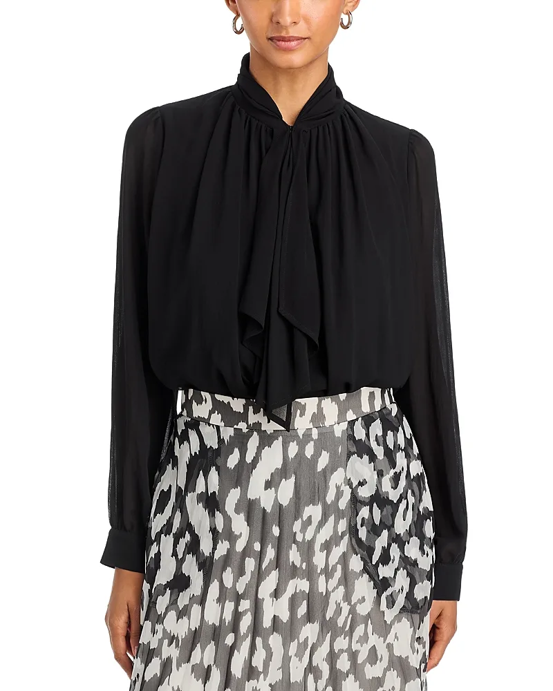 Stars Tie Front Long Sleeve Blouse