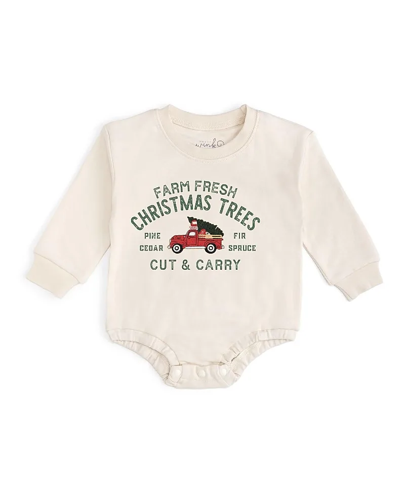 Farm Fresh Christmas Tree Patch Long Sleeve Romper by Sweet Wink