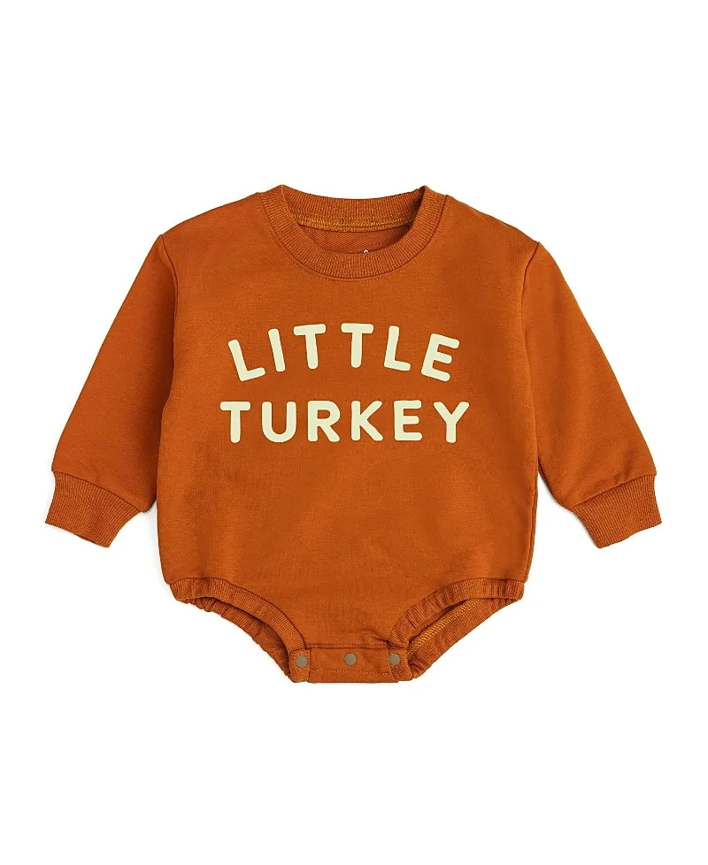 Little Turkey Thanksgiving Long Sleeve Romper by Sweet Wink