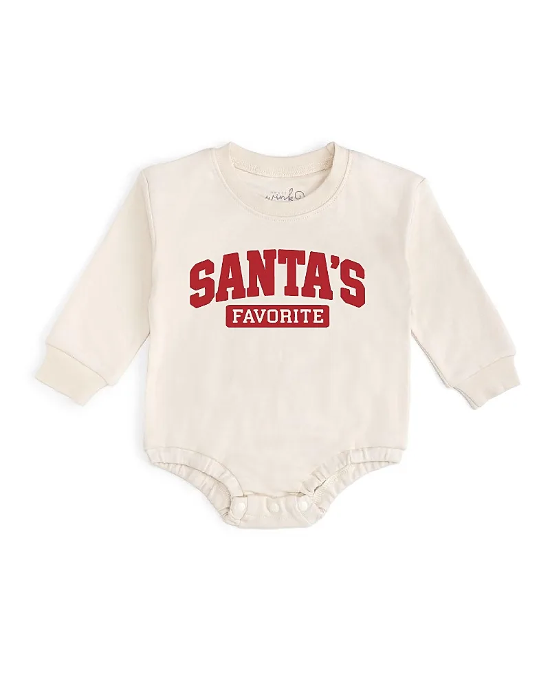 Santas Favorite Puff Ink Christmas Long Sleeve Romper by Sweet Wink