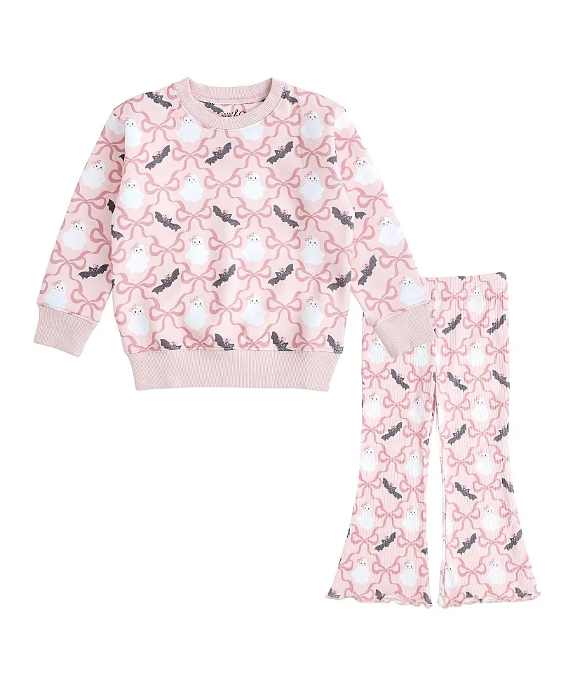 Bat and Ghost Trellis Halloween Sweatshirt & Flare Legging Set by Sweet Wink