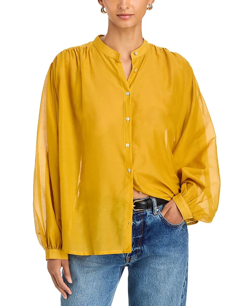 Sylvana Band Collar Cotton & Silk Shirt by Johnny Was