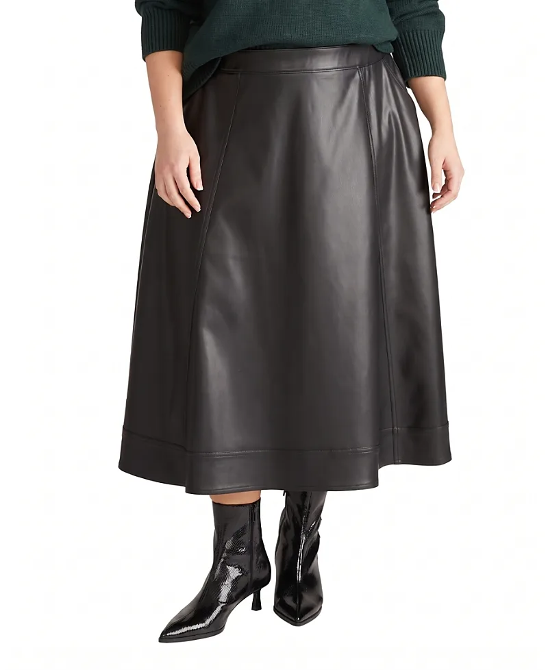 Charlotte Faux Leather Midi Skirt by Universal Standard