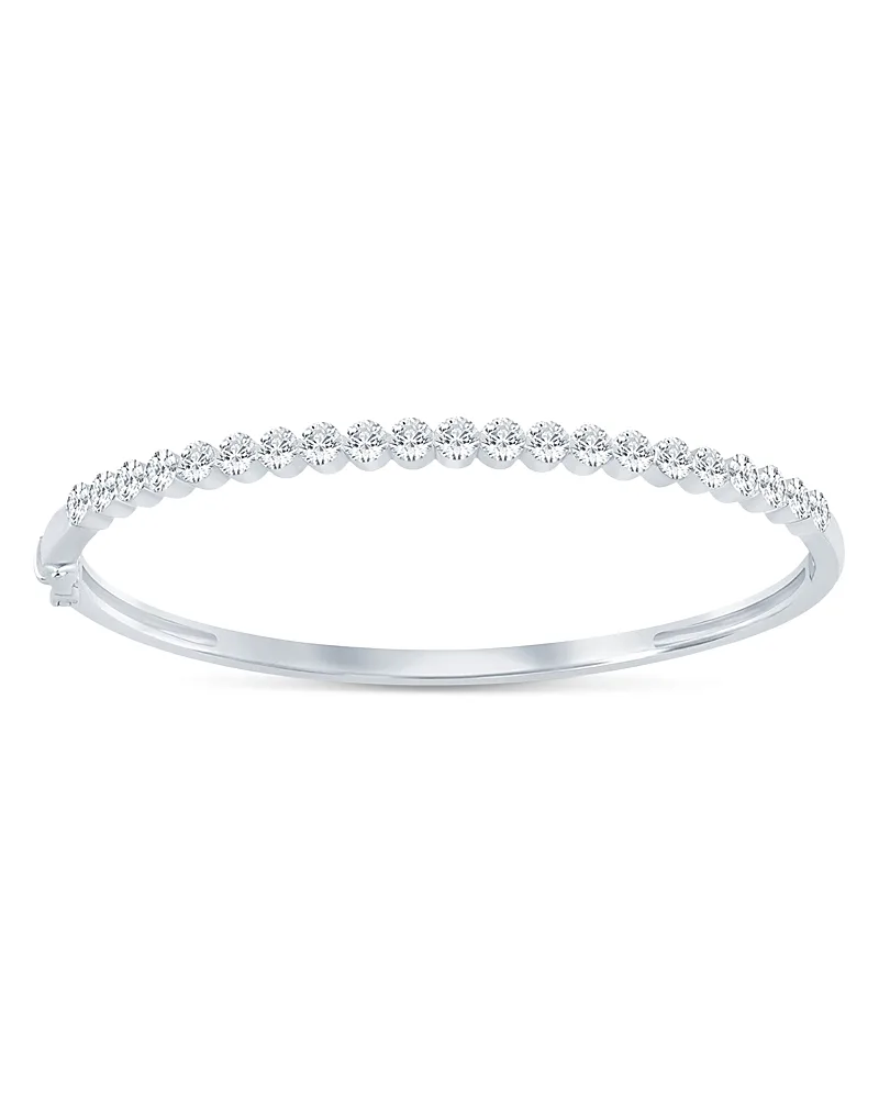 Certified Lab Grown Diamond Invisible Set Bangle Bracelet in 14K White Gold, 3.0 Tcw