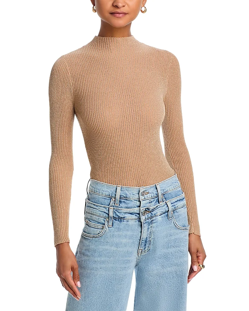 Metallic Rib Knit Mock Neck Top