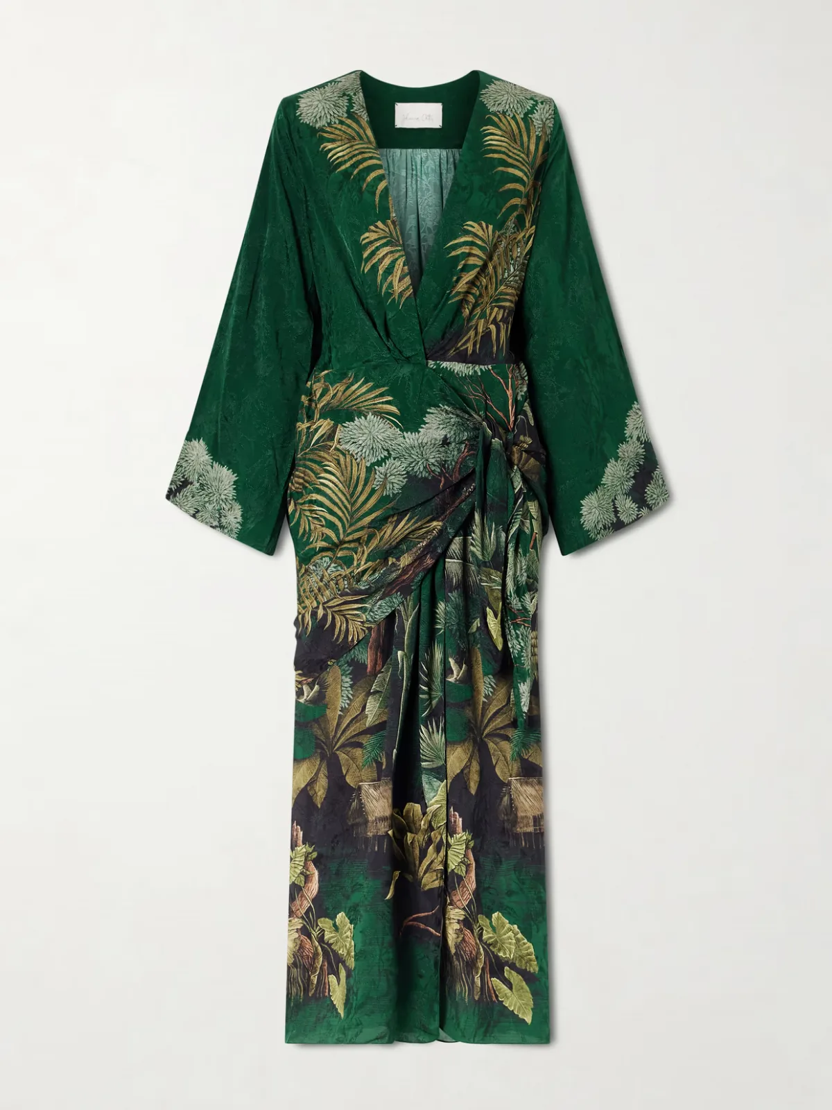 - New Ollantay Printed Jacquard-satin Wrap Midi Dress -