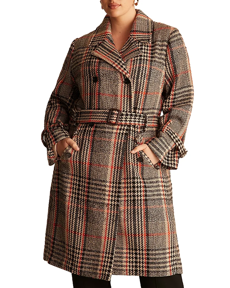 Bella Belted Plaid Coat by Estelle Plus
