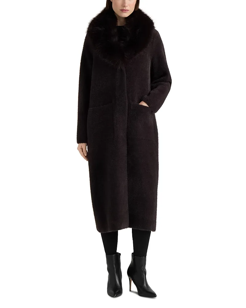 Faux Fur Collar Longline Coatigan by Nvlt