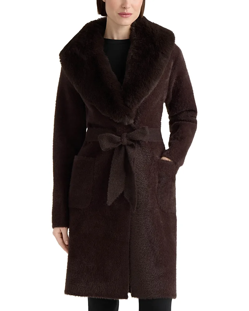 Faux Fur Collar Belted Coatigan by Nvlt