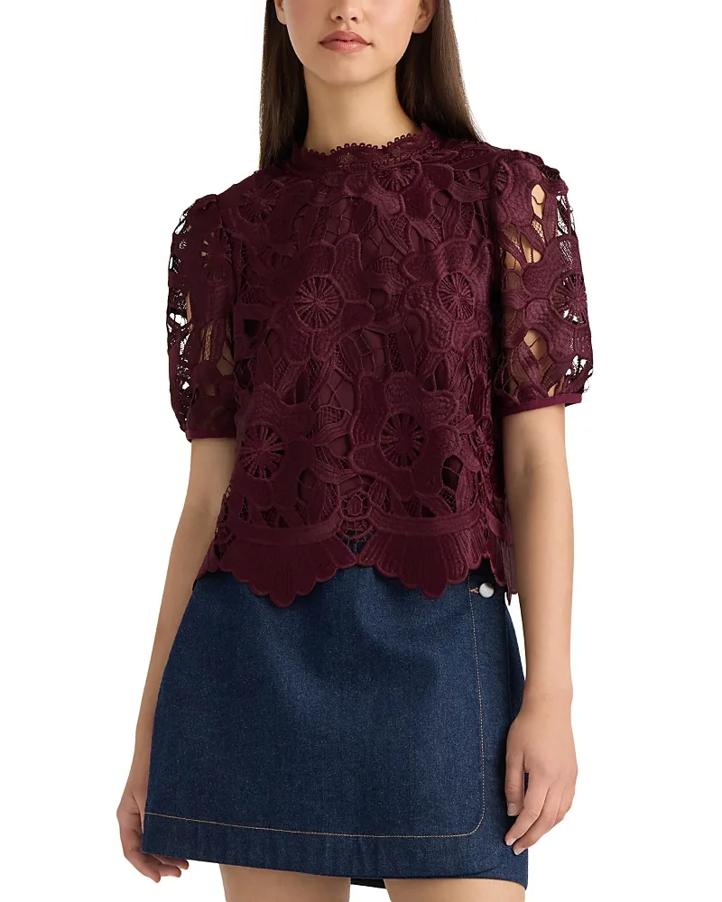 Floral Lace Mock Neck Top by Nvlt