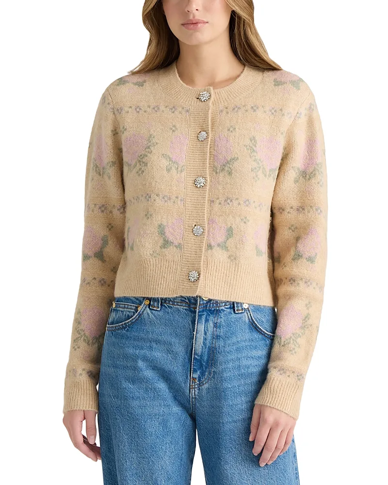 Rose Jacquard Button Front Cardigan