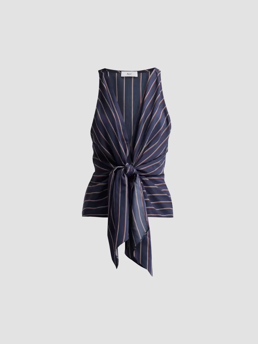 Elle Striped Tie V-Neck Top