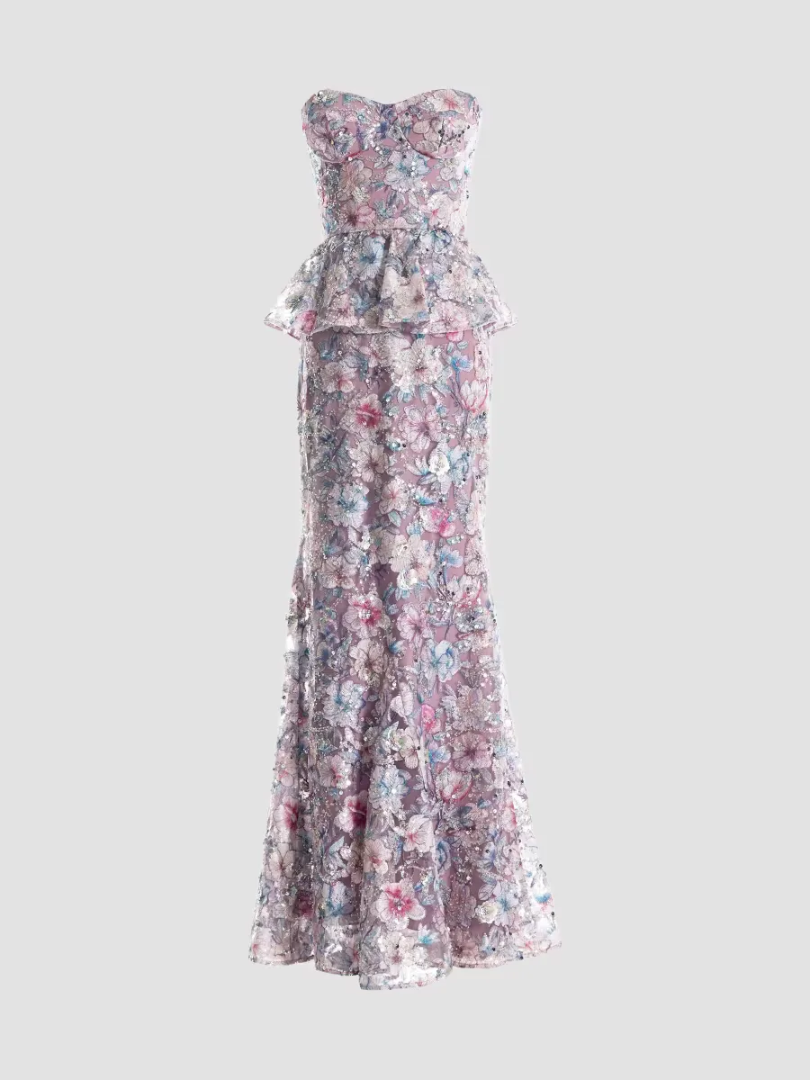 Scarlett Embellished Floral Bustier Peplum Mermaid Gown by Dress the Population