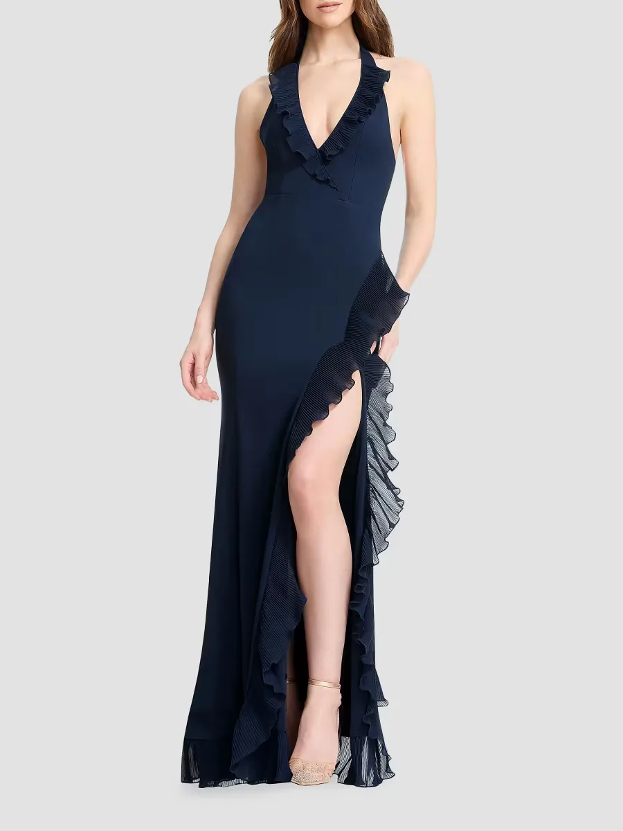 Kathleen Ruffled Halterneck Gown by Dress the Population