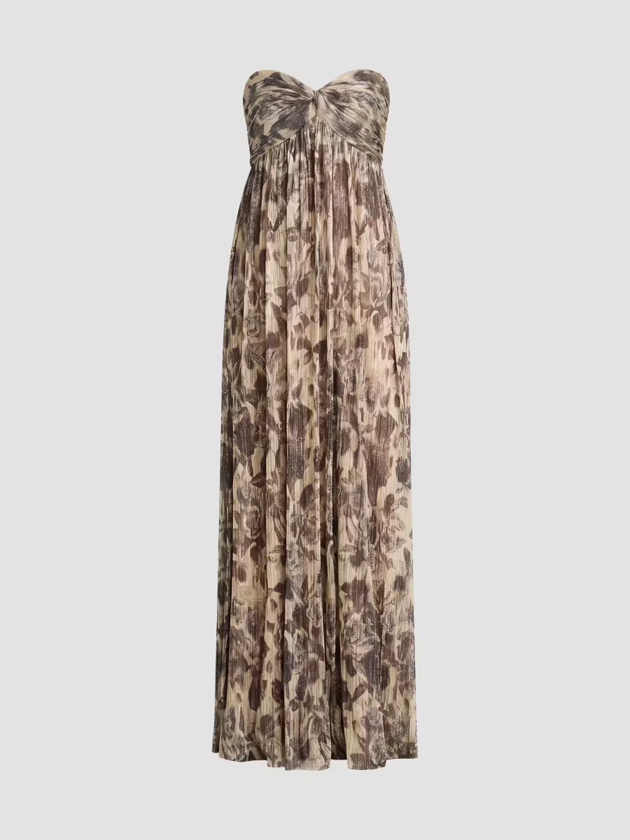 Floral Plissé Strapless Maxi Dress by Dress the Population