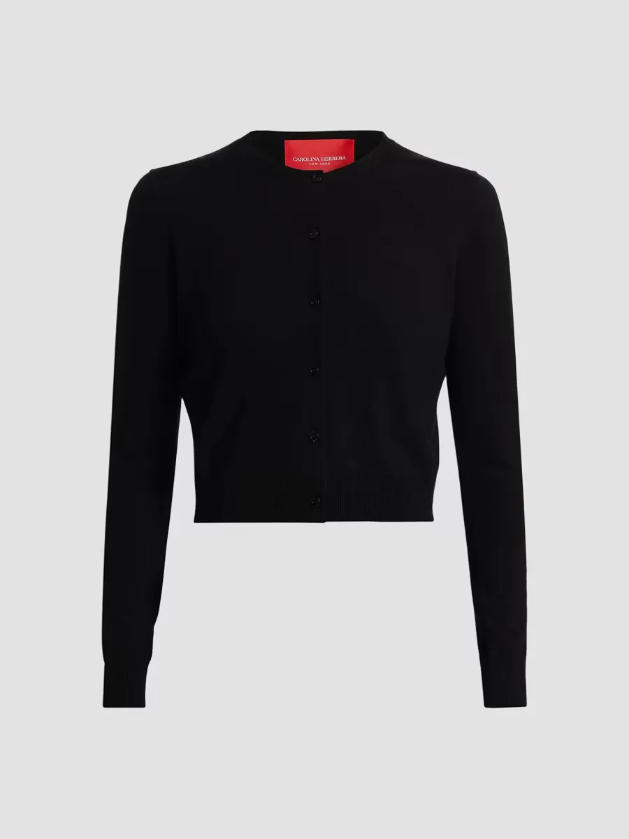 Crewneck Silk-Cotton Cardigan by Carolina Herrera