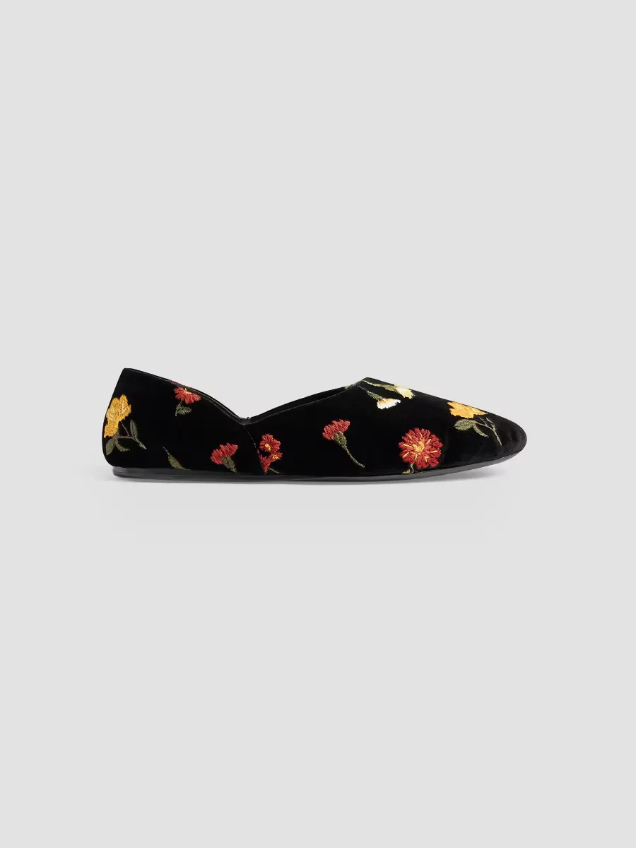 Jane Floral-Embroidered Velvet Flats by Khaite