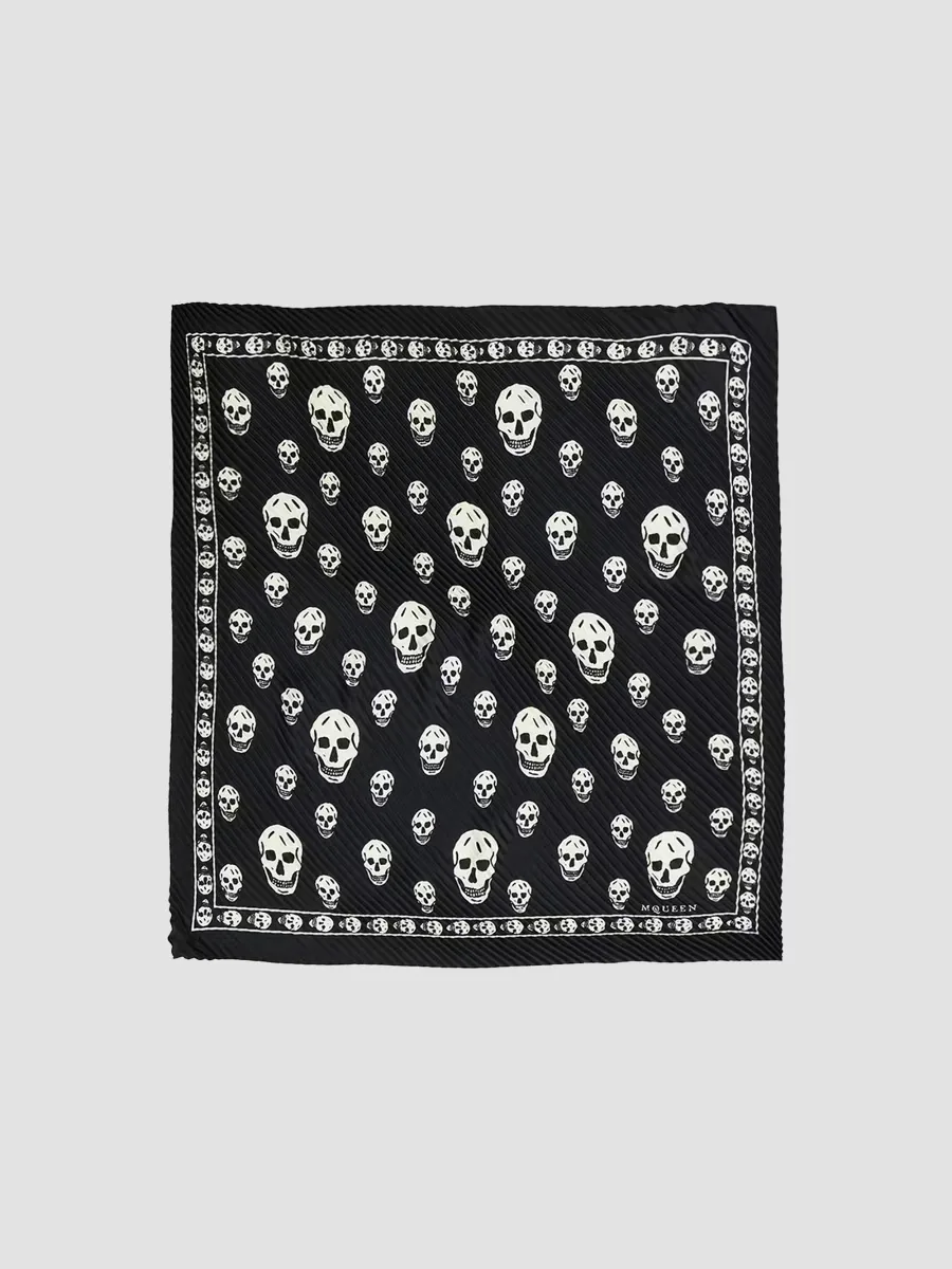 Skull Pleated Silk Square Scarf by McQueen